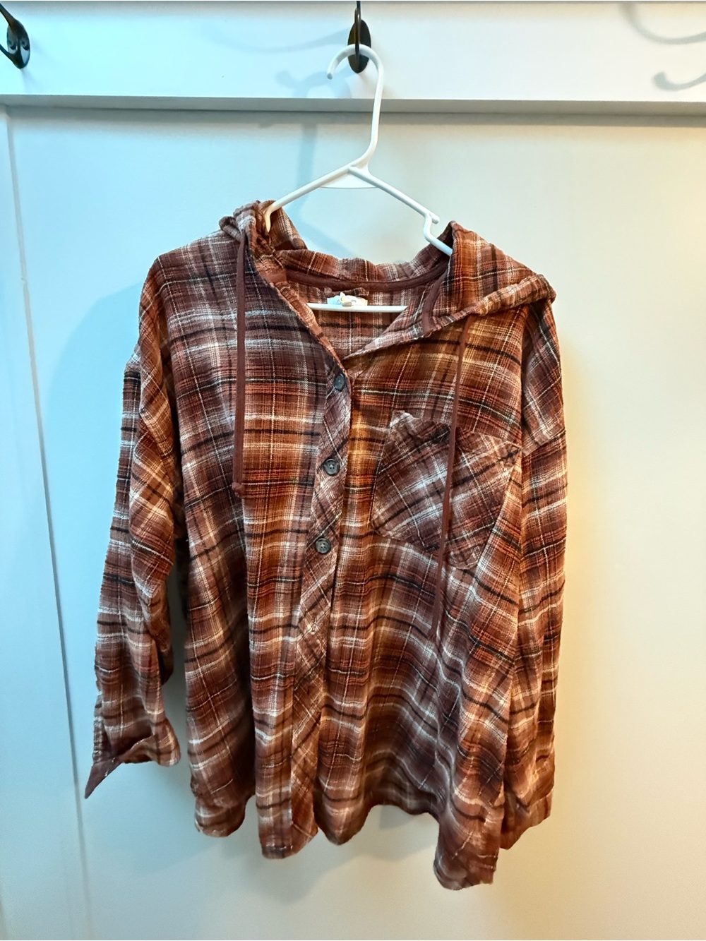 Orange/Brown Plaid Hooded Flannel Shirt